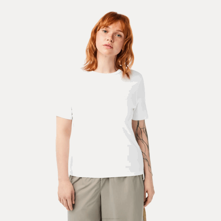 Lacoste Crew Neck Cotton Blend T-Shirt 646T2563 White 001 Women