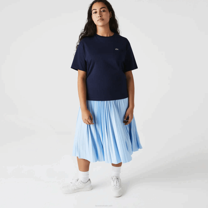 Lacoste Crew Neck Premium Cotton T-Shirt 646T2589 Navy Blue 166 Women