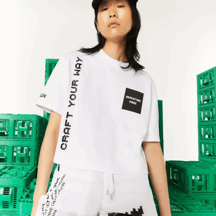 Lacoste LIVE x Minecraft Short Organic Cotton T-Shirt 646T2605 White 001 Women