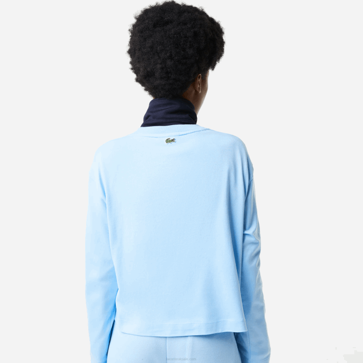 Lacoste Loose Fit Printed Band T-Shirt 646T2571 Blue HBP Women