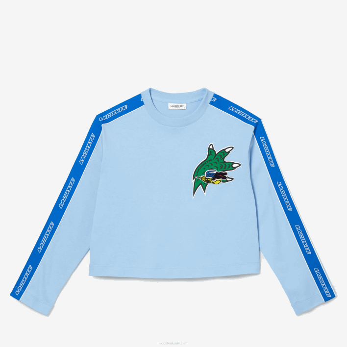 Lacoste Loose Fit Printed Band T-Shirt 646T2571 Blue HBP Women