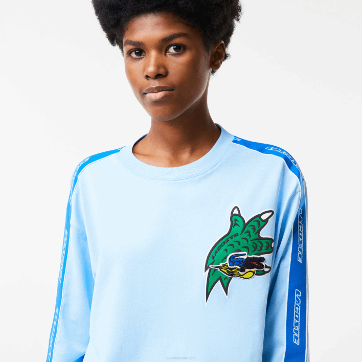 Lacoste Loose Fit Printed Band T-Shirt 646T2571 Blue HBP Women