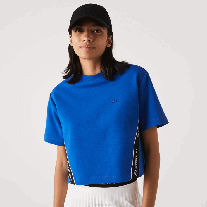 Lacoste Loose Fit Printed Bands T-Shirt 646T2546 Blue K1Q Women