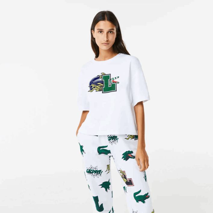 Lacoste Oversized Organic Cotton T-Shirt 646T2567 White 001 Women