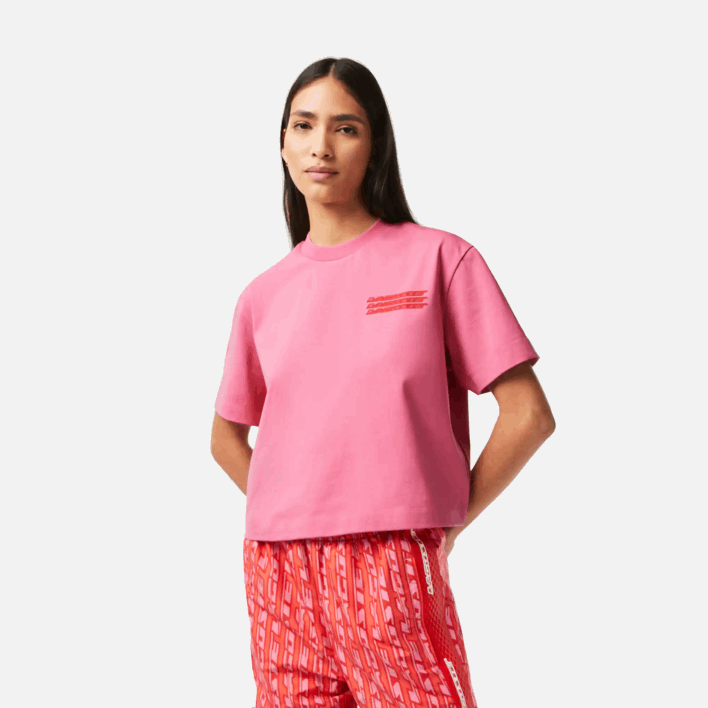 Lacoste Oversizedd Cotton Jersey T-Shirt 646T2428 Pink 2R3 Women