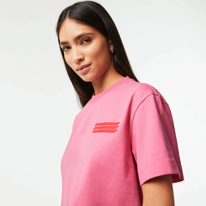 Lacoste Oversizedd Cotton Jersey T-Shirt 646T2428 Pink 2R3 Women