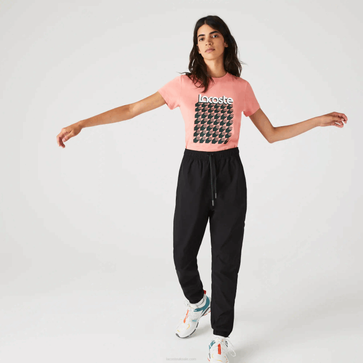 Lacoste SPORT Breathable Houndstooth Patterned T-shirt 646T2596 Pink White Green QZC Women