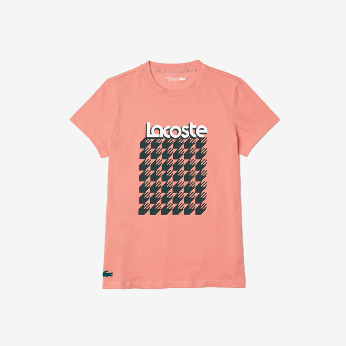 Lacoste SPORT Breathable Houndstooth Patterned T-shirt 646T2596 Pink White Green QZC Women