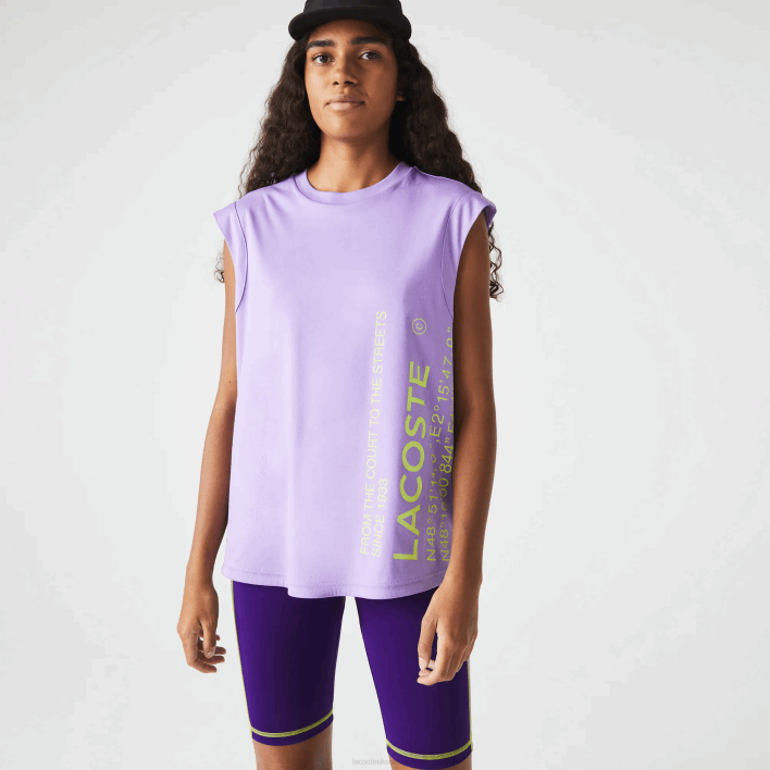 Lacoste SPORT Loose Fit Branded Coordinate T-Shirt 646T2557 Purple GFU Women