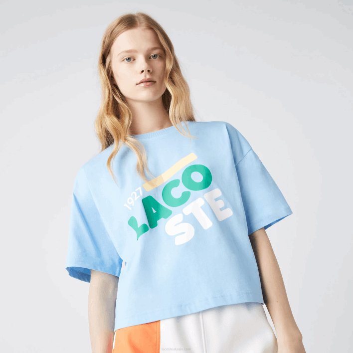 Lacoste Short Flecked Loose Fit Organic Cotton T-Shirt 646T2611 Blue HBP Women