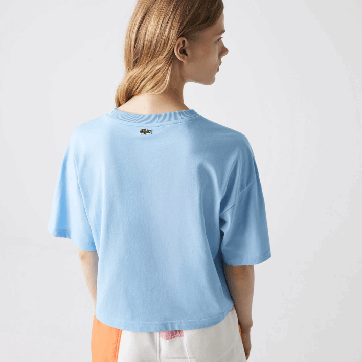 Lacoste Short Flecked Loose Fit Organic Cotton T-Shirt 646T2611 Blue HBP Women