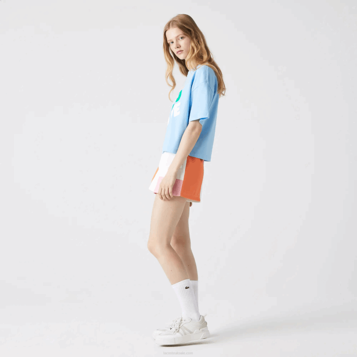 Lacoste Short Flecked Loose Fit Organic Cotton T-Shirt 646T2611 Blue HBP Women