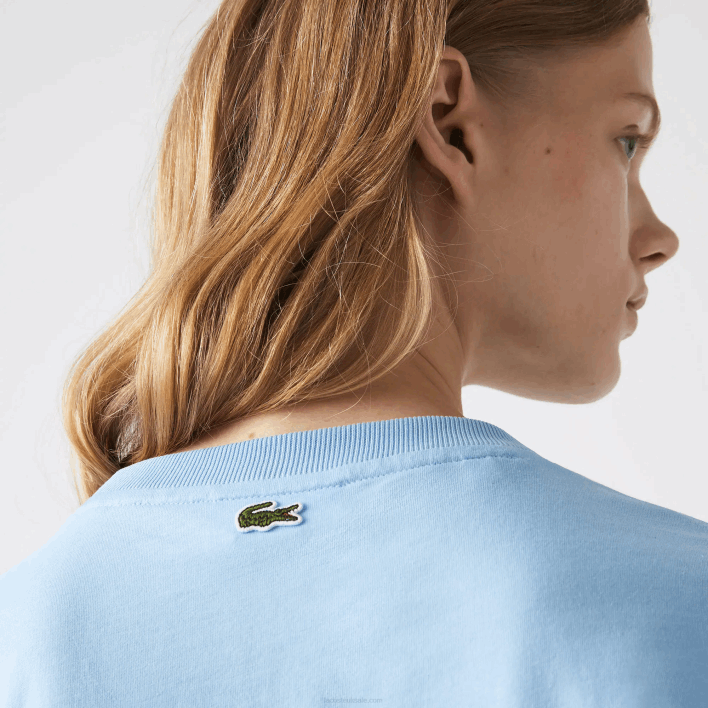 Lacoste Short Flecked Loose Fit Organic Cotton T-Shirt 646T2611 Blue HBP Women