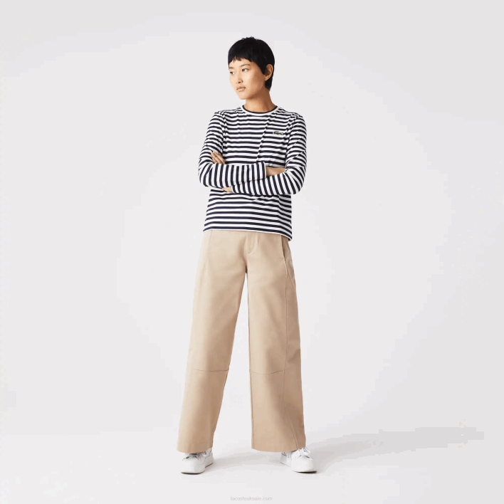 Lacoste Striped Jersey Cotton T-Shirt 646T2559 Black/White HHW Women