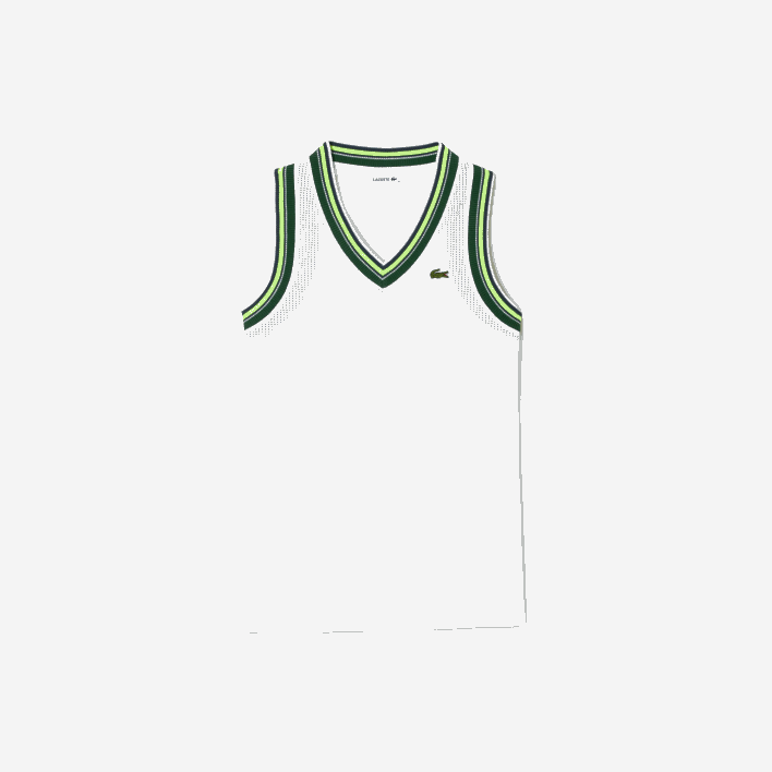 Lacoste Contrast V Neck Tank Top 646T2442 White 001 Women