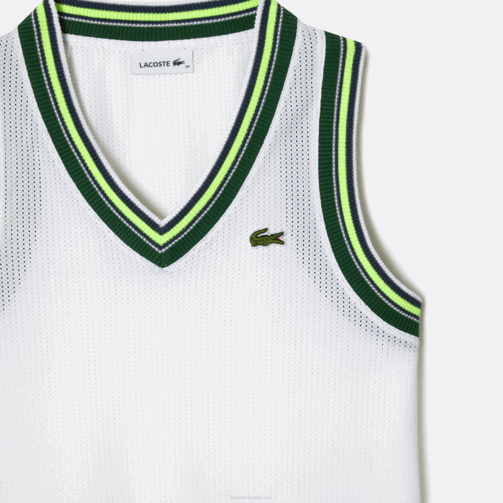 Lacoste Contrast V Neck Tank Top 646T2442 White 001 Women