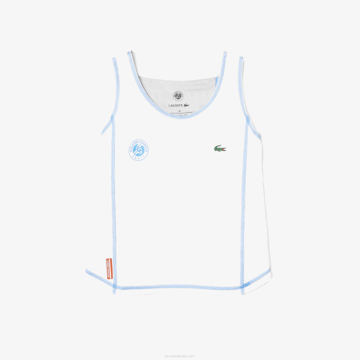 Lacoste SPORT Roland Garros Racer Back Tank Top 646T2581 White Blue V10 Women