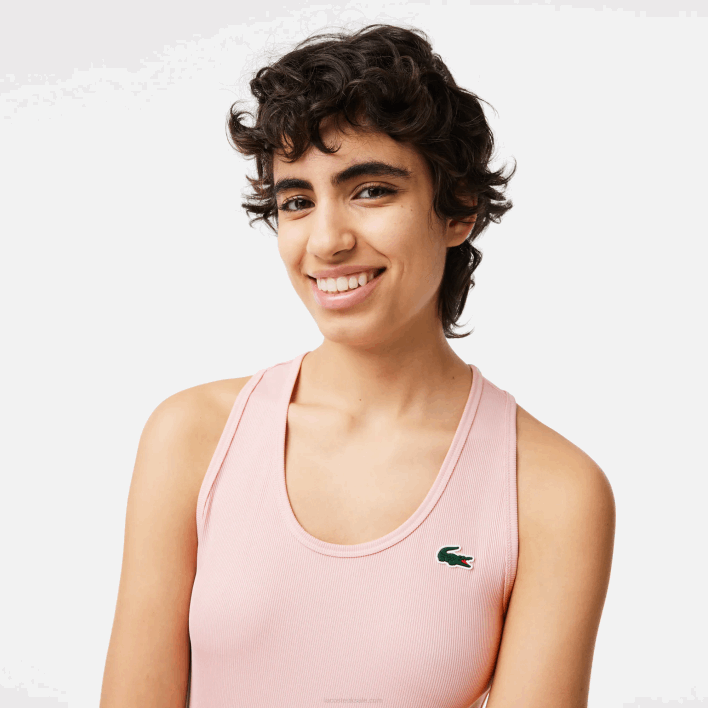 Lacoste SPORT Slim Fit Ribbed Tank Top 646T2388 Pink KF9 Women