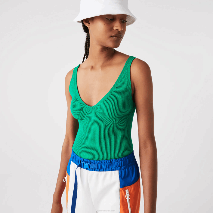 Lacoste Seamless Ribbed Knit Tank Top 646T2647 Green LDM Women