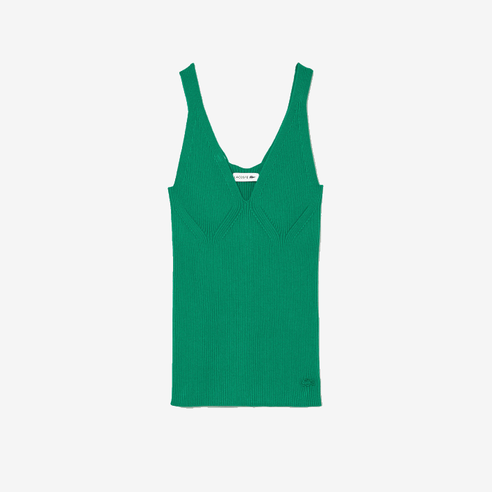 Lacoste Seamless Ribbed Knit Tank Top 646T2647 Green LDM Women