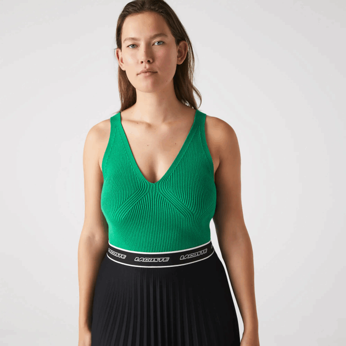 Lacoste Seamless Ribbed Knit Tank Top 646T2647 Green LDM Women