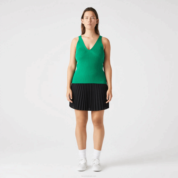 Lacoste Seamless Ribbed Knit Tank Top 646T2647 Green LDM Women