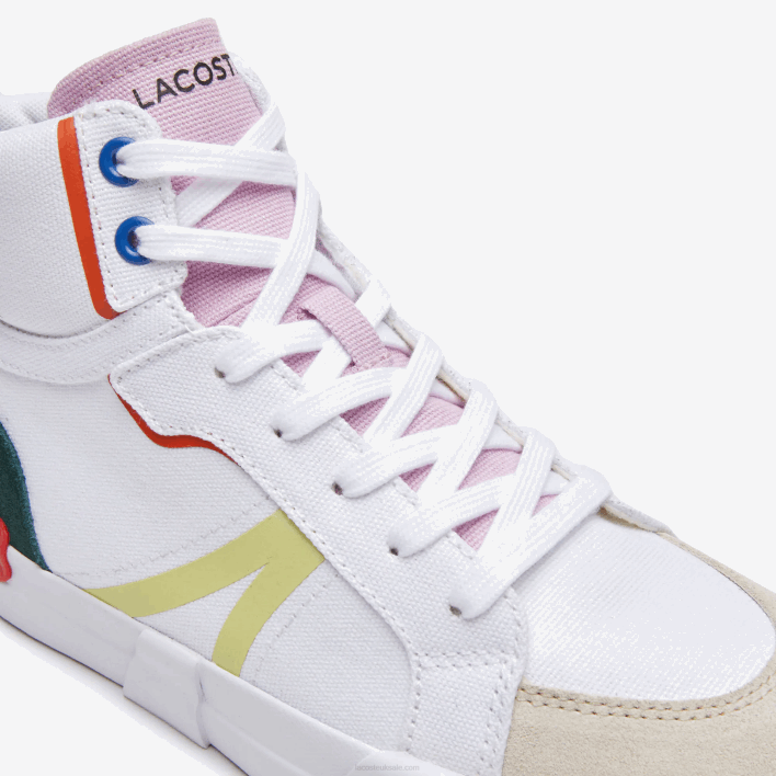 Lacoste L004 Mid Textile Sneakers 646T2715 Off White & Pink 06C Women