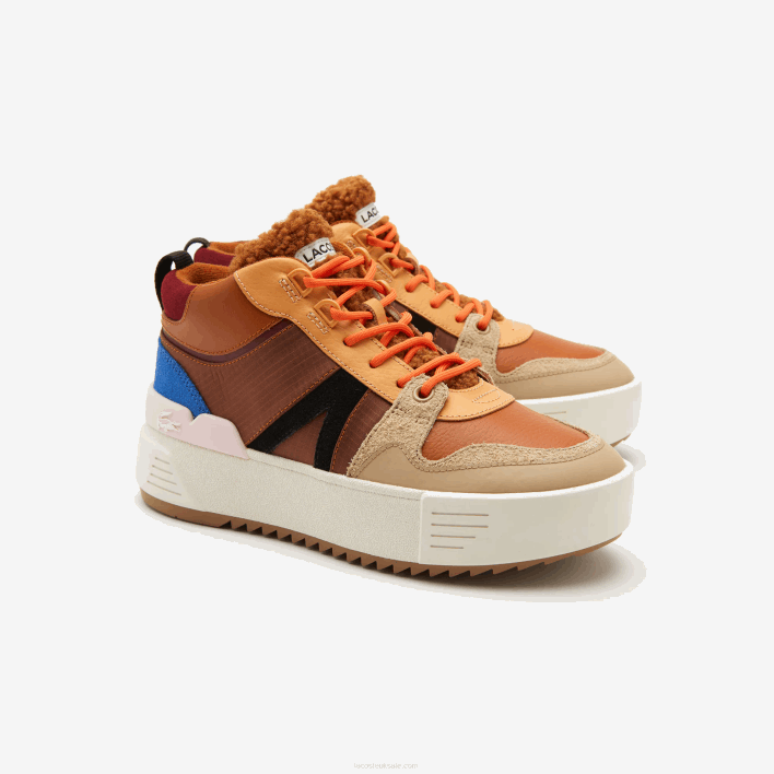 Lacoste L002 Winter Mid Leather Outdoor Shoes 646T2738 Brown Pink 7E1 Women