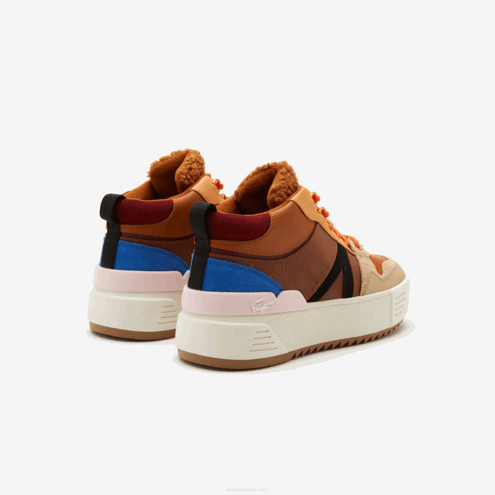 Lacoste L002 Winter Mid Leather Outdoor Shoes 646T2738 Brown Pink 7E1 Women