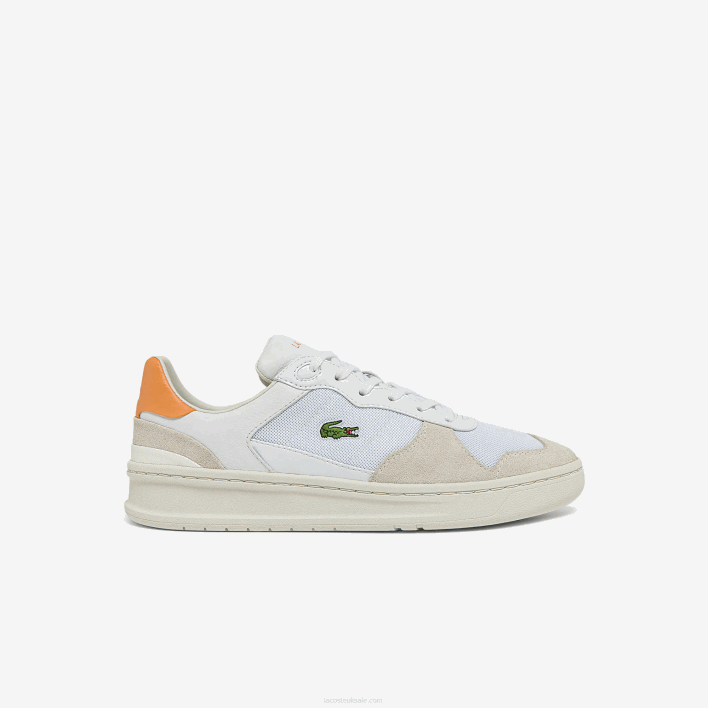 Lacoste Perf-Shot Suede and Textile Sneakers 646T2750 White Orange 1U2 Women