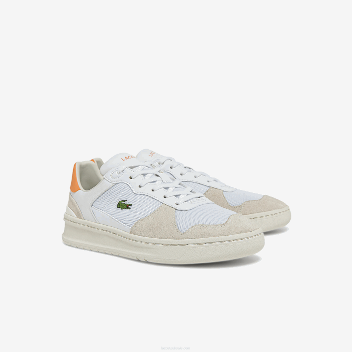 Lacoste Perf-Shot Suede and Textile Sneakers 646T2750 White Orange 1U2 Women
