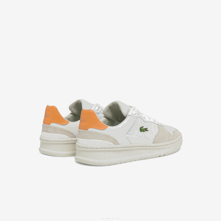 Lacoste Perf-Shot Suede and Textile Sneakers 646T2750 White Orange 1U2 Women