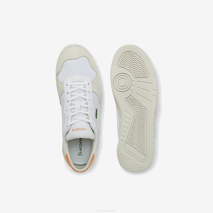 Lacoste Perf-Shot Suede and Textile Sneakers 646T2750 White Orange 1U2 Women