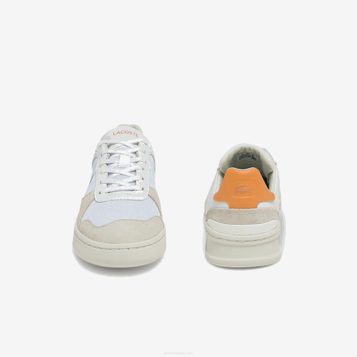 Lacoste Perf-Shot Suede and Textile Sneakers 646T2750 White Orange 1U2 Women