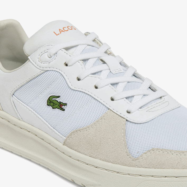 Lacoste Perf-Shot Suede and Textile Sneakers 646T2750 White Orange 1U2 Women
